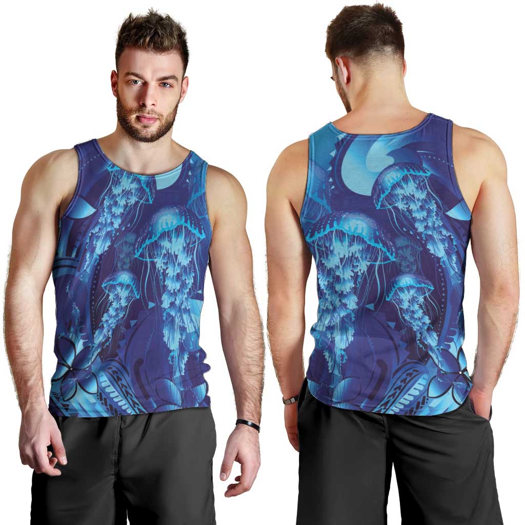 Purple Paradise Polynesia Jellyfish Men Tank Top Plumeria Polynesian Tattoo Glowing Vibes LT14 - Polynesian Pride