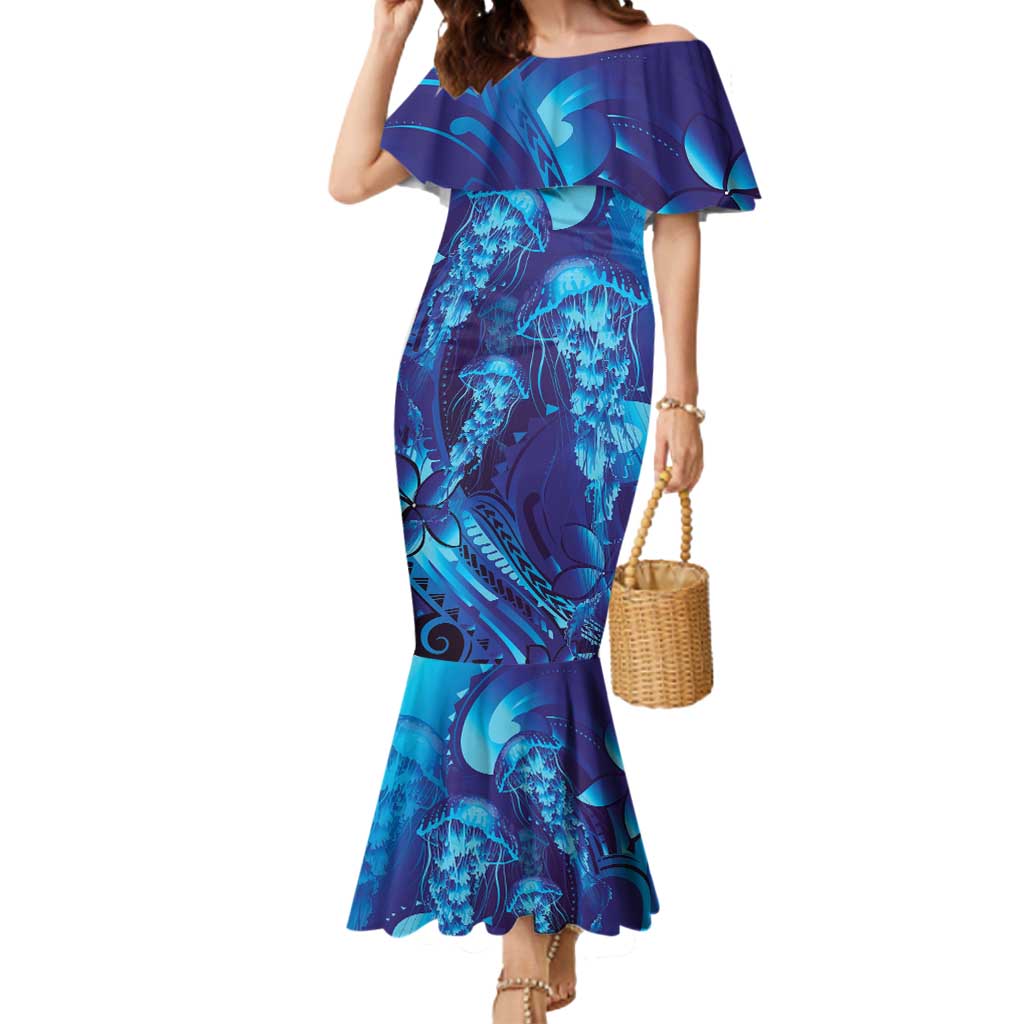 Purple Paradise Polynesia Jellyfish Mermaid Dress Plumeria Polynesian Tattoo Glowing Vibes LT14 Women Purple - Polynesian Pride