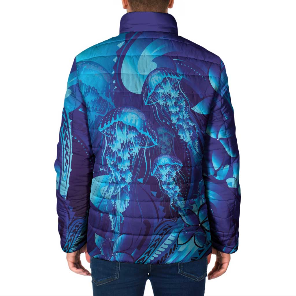 Purple Paradise Polynesia Jellyfish Padded Jacket Plumeria Polynesian Tattoo Glowing Vibes