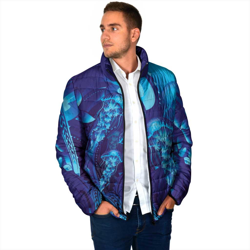 Purple Paradise Polynesia Jellyfish Padded Jacket Plumeria Polynesian Tattoo Glowing Vibes