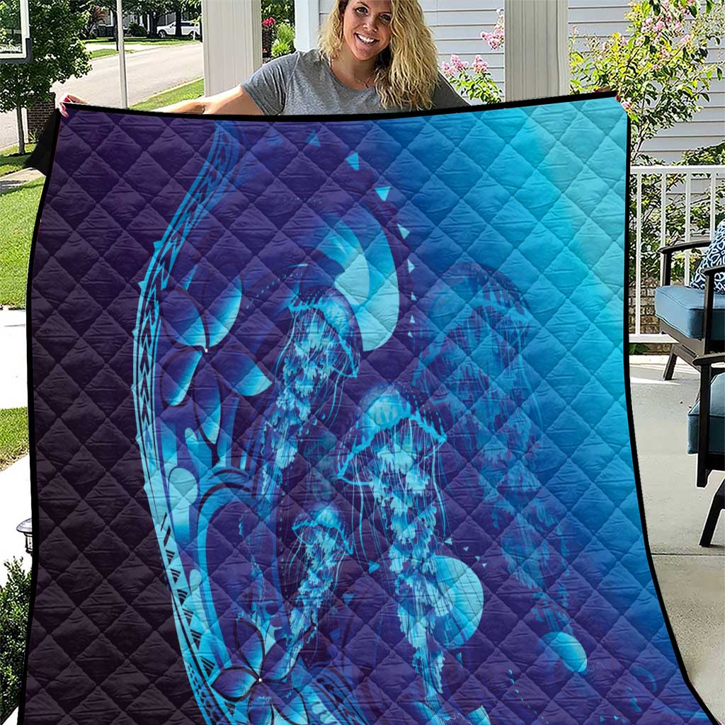 Purple Paradise Polynesia Jellyfish Quilt Plumeria Polynesian Tattoo Glowing Vibes LT14 Purple - Polynesian Pride