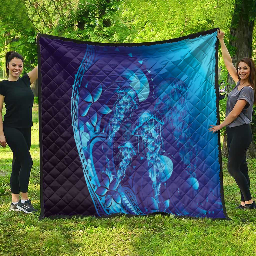 Purple Paradise Polynesia Jellyfish Quilt Plumeria Polynesian Tattoo Glowing Vibes LT14 - Polynesian Pride