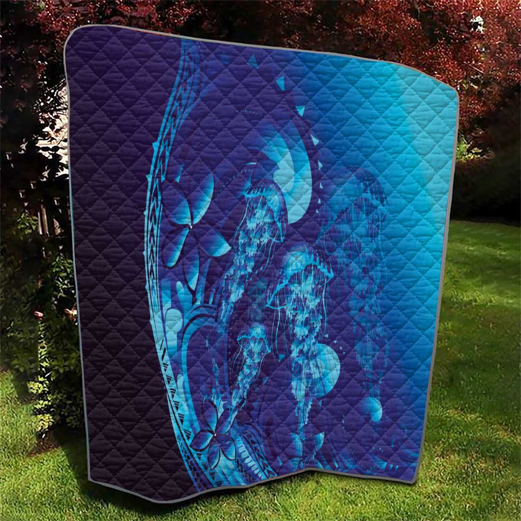 Purple Paradise Polynesia Jellyfish Quilt Plumeria Polynesian Tattoo Glowing Vibes LT14 - Polynesian Pride