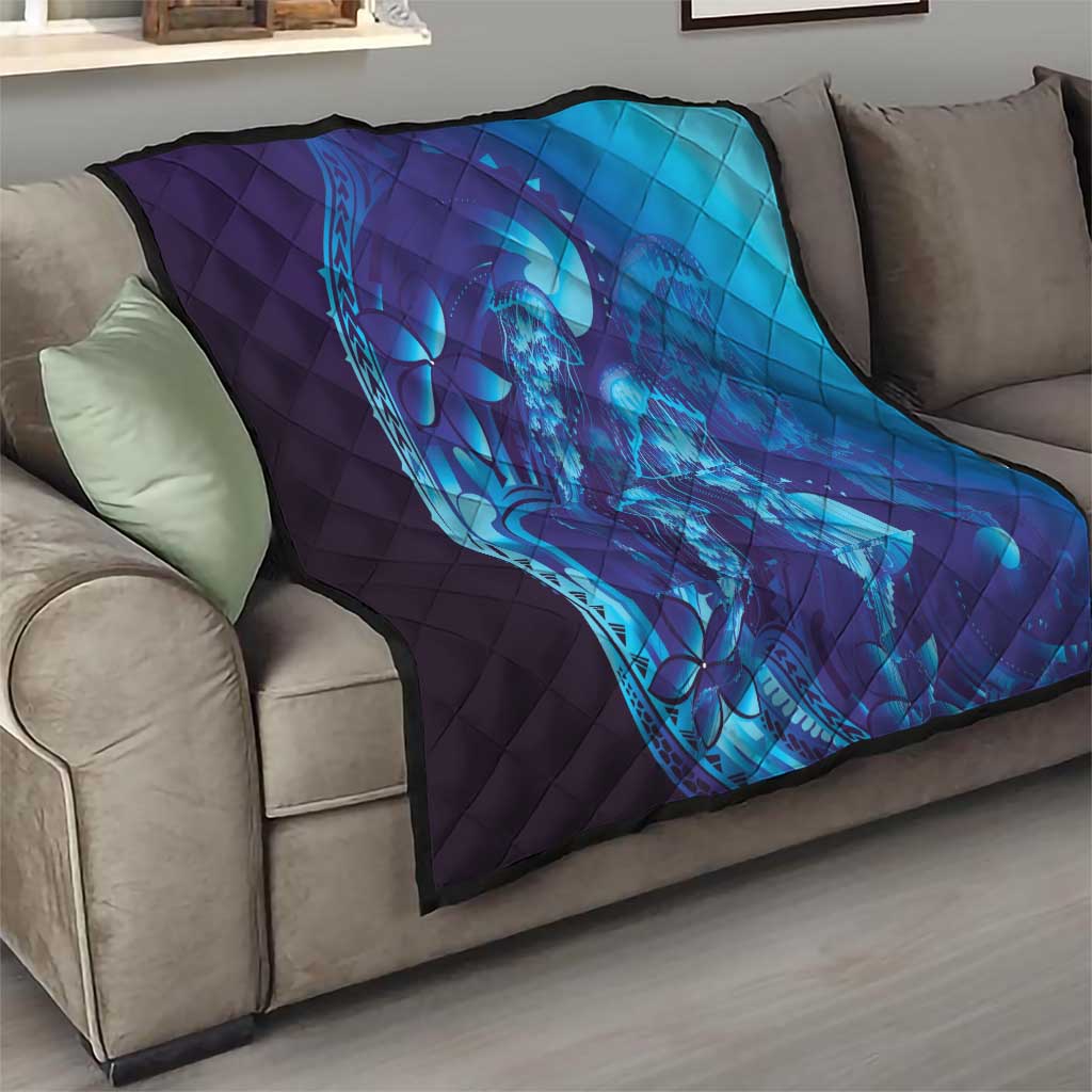 Purple Paradise Polynesia Jellyfish Quilt Plumeria Polynesian Tattoo Glowing Vibes LT14 - Polynesian Pride