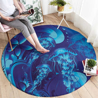 Purple Paradise Polynesia Jellyfish Round Carpet Plumeria Polynesian Tattoo Glowing Vibes LT14 - Polynesian Pride