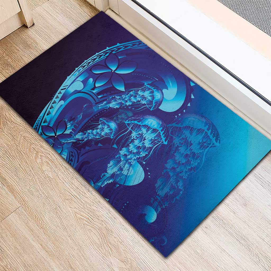 Purple Paradise Polynesia Jellyfish Rubber Doormat Plumeria Polynesian Tattoo Glowing Vibes LT14 - Polynesian Pride
