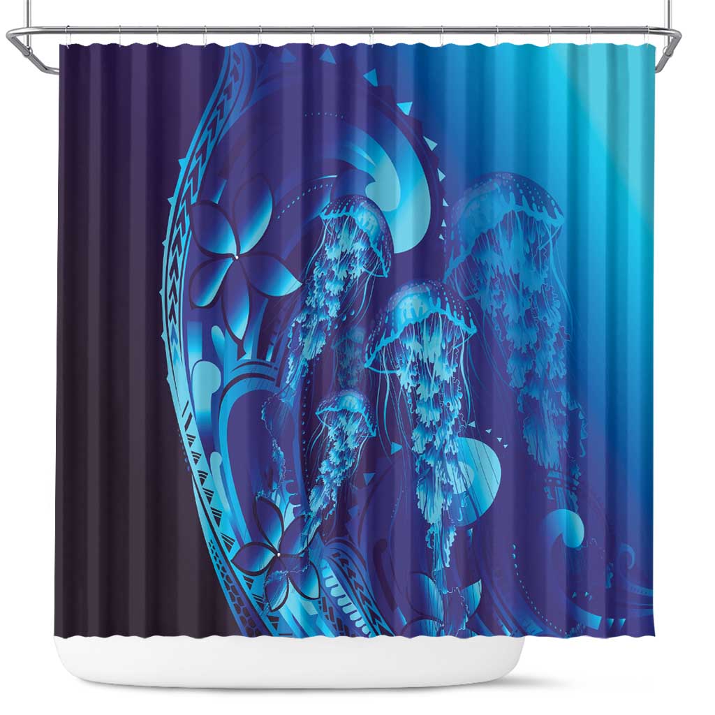 Purple Paradise Polynesia Jellyfish Shower Curtain Plumeria Polynesian Tattoo Glowing Vibes