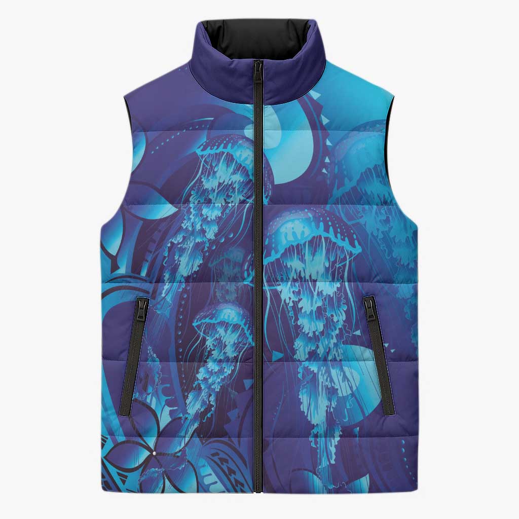 Purple Paradise Polynesia Jellyfish Sleeveless Puffer Jacket Plumeria Polynesian Tattoo Glowing Vibes LT14 Unisex Purple - Polynesian Pride