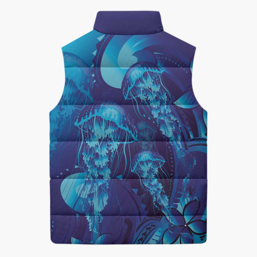 Purple Paradise Polynesia Jellyfish Sleeveless Puffer Jacket Plumeria Polynesian Tattoo Glowing Vibes LT14 - Polynesian Pride