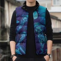 Purple Paradise Polynesia Jellyfish Sleeveless Puffer Jacket Plumeria Polynesian Tattoo Glowing Vibes LT14 - Polynesian Pride