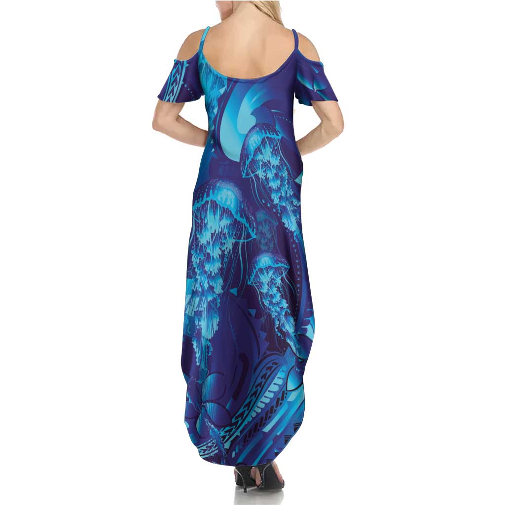 Purple Paradise Polynesia Jellyfish Summer Maxi Dress Plumeria Polynesian Tattoo Glowing Vibes LT14 - Polynesian Pride