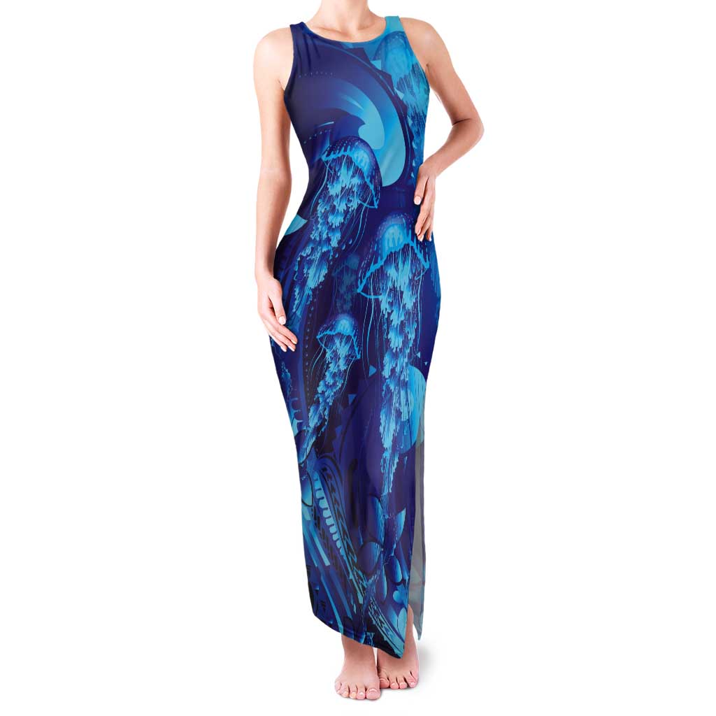 Purple Paradise Polynesia Jellyfish Tank Maxi Dress Plumeria Polynesian Tattoo Glowing Vibes