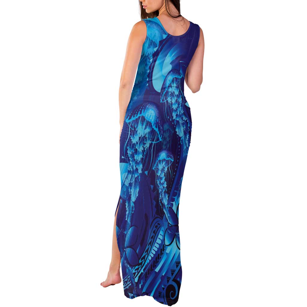 Purple Paradise Polynesia Jellyfish Tank Maxi Dress Plumeria Polynesian Tattoo Glowing Vibes
