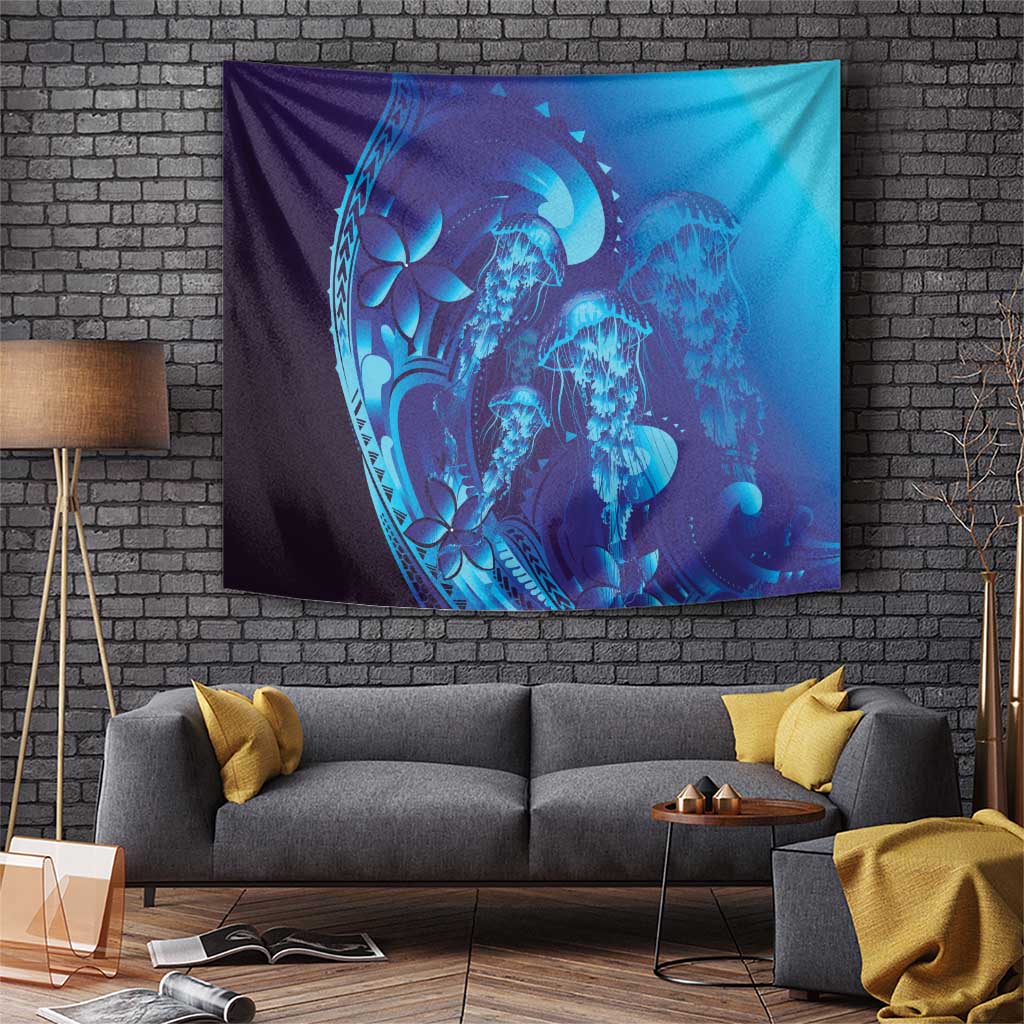 Purple Paradise Polynesia Jellyfish Tapestry Plumeria Polynesian Tattoo Glowing Vibes