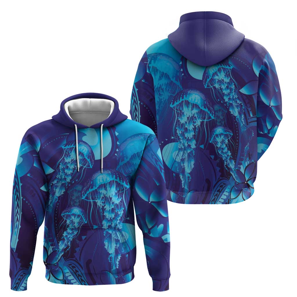 Purple Paradise Polynesia Jellyfish Zip Hoodie Plumeria Polynesian Tattoo Glowing Vibes LT14 - Polynesian Pride
