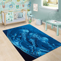 Blue Gradient Polynesia Jellyfish Area Rug Plumeria Polynesian Tattoo Glowing Vibes LT14 - Polynesian Pride