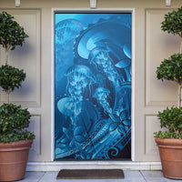 Blue Gradient Polynesia Jellyfish Door Cover Plumeria Polynesian Tattoo Glowing Vibes