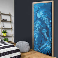 Blue Gradient Polynesia Jellyfish Door Cover Plumeria Polynesian Tattoo Glowing Vibes
