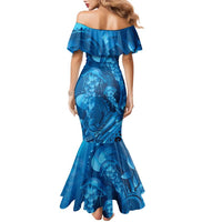 Blue Gradient Polynesia Jellyfish Family Matching Mermaid Dress and Hawaiian Shirt Plumeria Polynesian Tattoo Glowing Vibes LT14 - Polynesian Pride