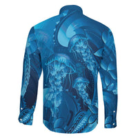 Blue Gradient Polynesia Jellyfish Family Matching Summer Maxi Dress and Hawaiian Shirt Plumeria Polynesian Tattoo Glowing Vibes LT14 - Polynesian Pride