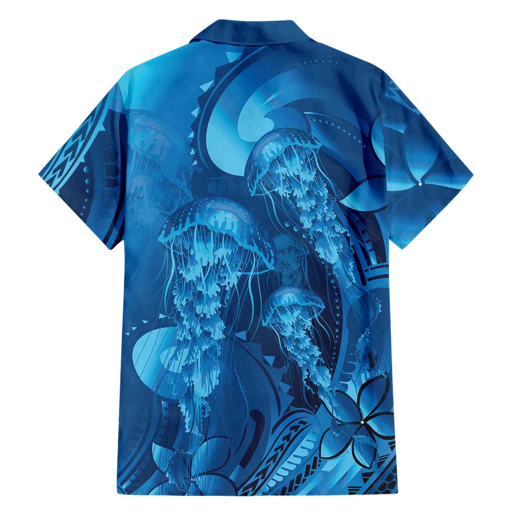 Blue Gradient Polynesia Jellyfish Hawaiian Shirt Plumeria Polynesian Tattoo Glowing Vibes