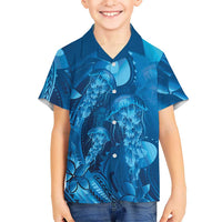 Blue Gradient Polynesia Jellyfish Hawaiian Shirt Plumeria Polynesian Tattoo Glowing Vibes