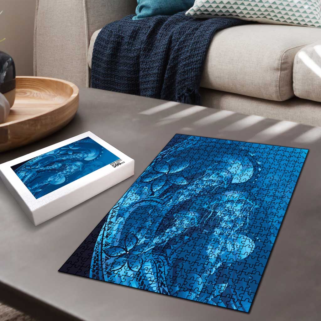 Blue Gradient Polynesia Jellyfish Puzzle Plumeria Polynesian Tattoo Glowing Vibes LT14 - Polynesian Pride