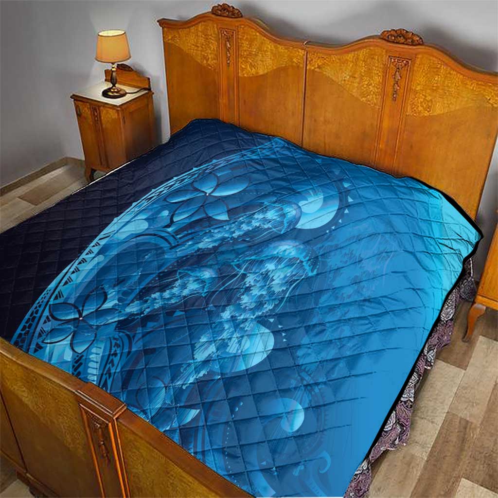 Blue Gradient Polynesia Jellyfish Quilt Plumeria Polynesian Tattoo Glowing Vibes