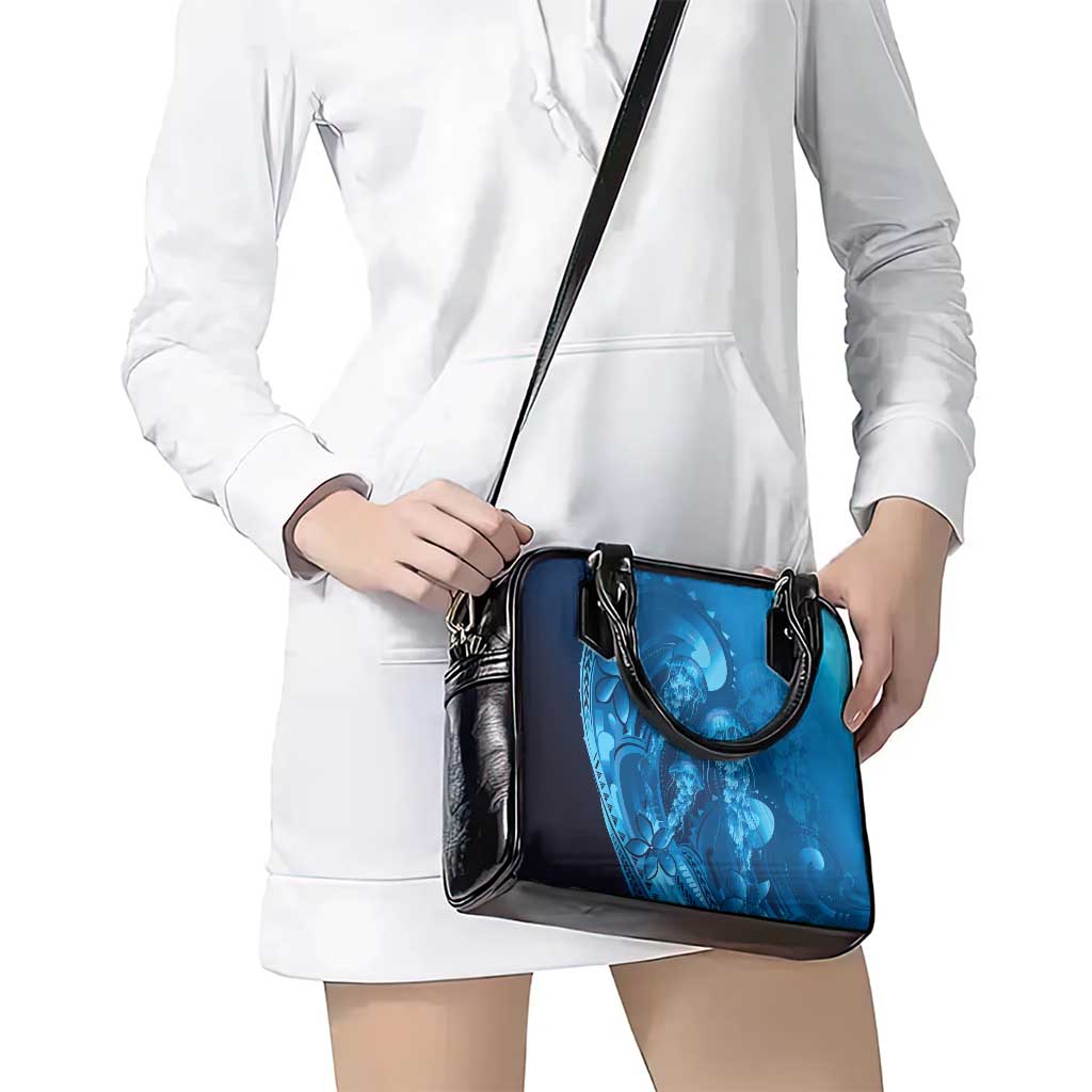 Blue Gradient Polynesia Jellyfish Shoulder Handbag Plumeria Polynesian Tattoo Glowing Vibes LT14 - Polynesian Pride