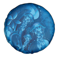 Blue Gradient Polynesia Jellyfish Spare Tire Cover Plumeria Polynesian Tattoo Glowing Vibes