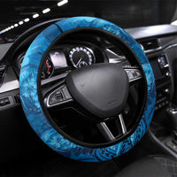 Blue Gradient Polynesia Jellyfish Steering Wheel Cover Plumeria Polynesian Tattoo Glowing Vibes