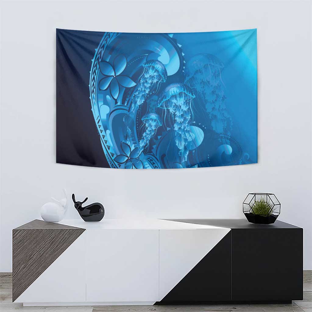 Blue Gradient Polynesia Jellyfish Tapestry Plumeria Polynesian Tattoo Glowing Vibes LT14 - Polynesian Pride