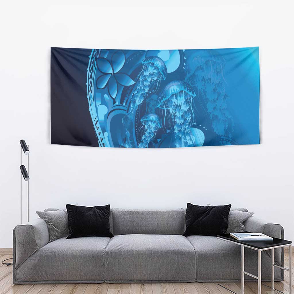 Blue Gradient Polynesia Jellyfish Tapestry Plumeria Polynesian Tattoo Glowing Vibes LT14 - Polynesian Pride
