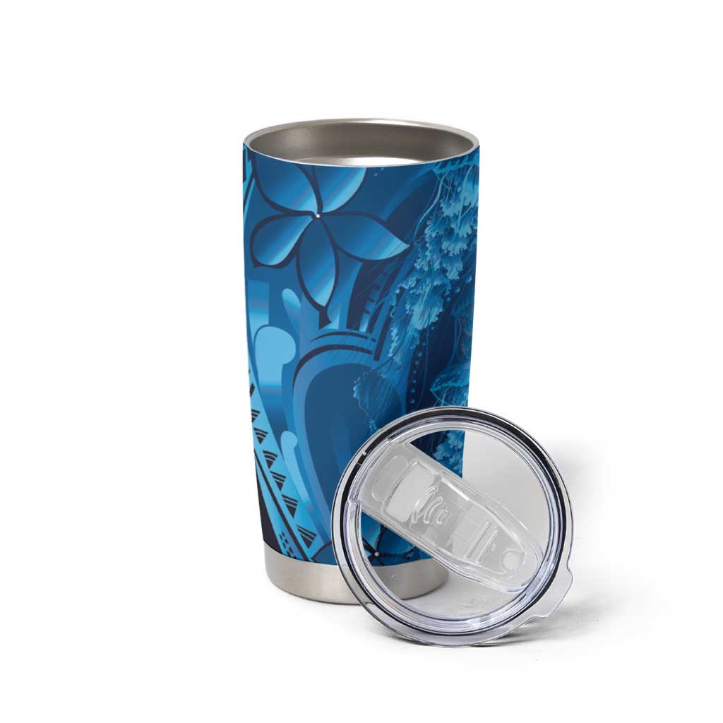 Blue Gradient Polynesia Jellyfish Tumbler Cup Plumeria Polynesian Tattoo Glowing Vibes LT14 - Polynesian Pride