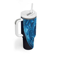 Blue Gradient Polynesia Jellyfish Tumbler With Handle Plumeria Polynesian Tattoo Glowing Vibes