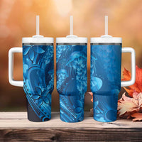 Blue Gradient Polynesia Jellyfish Tumbler With Handle Plumeria Polynesian Tattoo Glowing Vibes