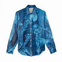Blue Gradient Polynesia Jellyfish Women Casual Shirt Plumeria Polynesian Tattoo Glowing Vibes LT14 - Polynesian Pride