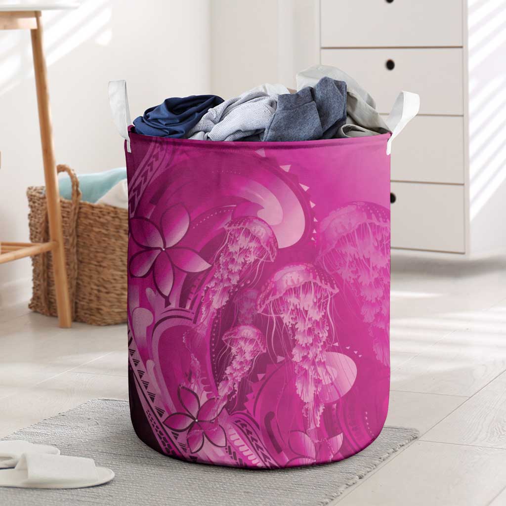 Pink Gradient Polynesia Jellyfish Laundry Basket Plumeria Polynesian Tattoo Glowing Vibes LT14 Pink - Polynesian Pride