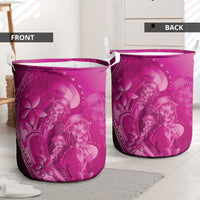 Pink Gradient Polynesia Jellyfish Laundry Basket Plumeria Polynesian Tattoo Glowing Vibes LT14 - Polynesian Pride