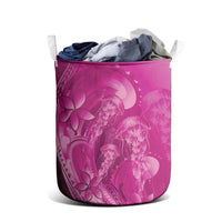 Pink Gradient Polynesia Jellyfish Laundry Basket Plumeria Polynesian Tattoo Glowing Vibes LT14 - Polynesian Pride