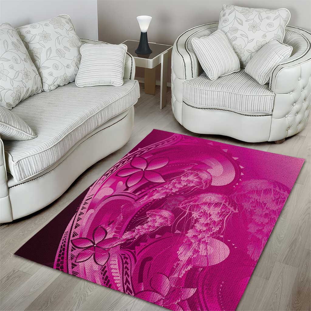 Pink Gradient Polynesia Jellyfish Area Rug Plumeria Polynesian Tattoo Glowing Vibes LT14 - Polynesian Pride