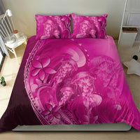 Pink Gradient Polynesia Jellyfish Bedding Set Plumeria Polynesian Tattoo Glowing Vibes