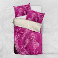 Pink Gradient Polynesia Jellyfish Bedding Set Plumeria Polynesian Tattoo Glowing Vibes