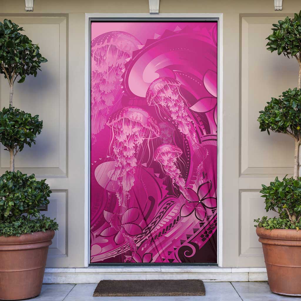 Pink Gradient Polynesia Jellyfish Door Cover Plumeria Polynesian Tattoo Glowing Vibes