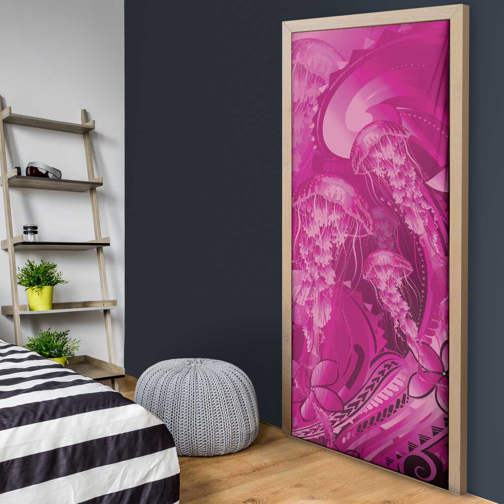 Pink Gradient Polynesia Jellyfish Door Cover Plumeria Polynesian Tattoo Glowing Vibes LT14 - Polynesian Pride