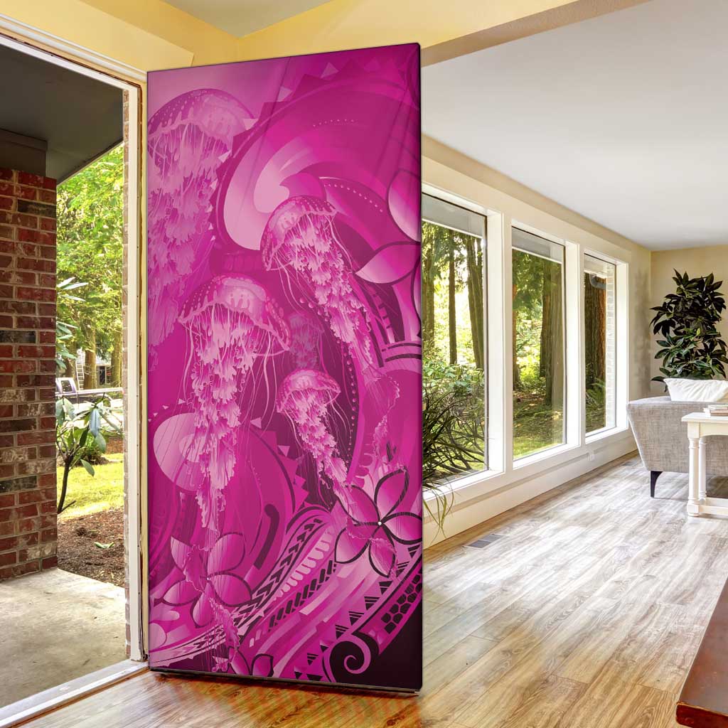 Pink Gradient Polynesia Jellyfish Door Cover Plumeria Polynesian Tattoo Glowing Vibes LT14 - Polynesian Pride