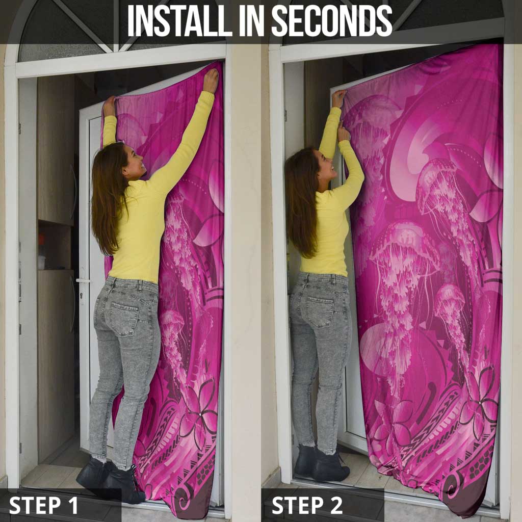 Pink Gradient Polynesia Jellyfish Door Cover Plumeria Polynesian Tattoo Glowing Vibes LT14 - Polynesian Pride