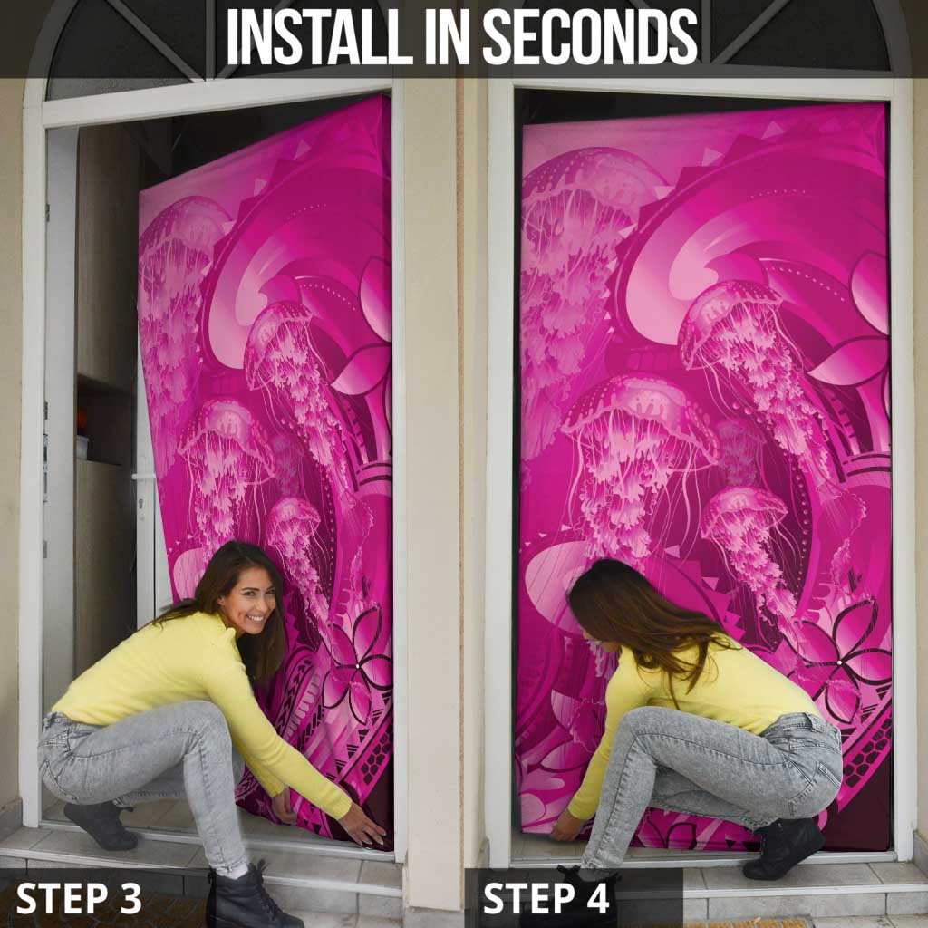 Pink Gradient Polynesia Jellyfish Door Cover Plumeria Polynesian Tattoo Glowing Vibes LT14 - Polynesian Pride