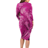 Pink Gradient Polynesia Jellyfish Family Matching Long Sleeve Bodycon Dress and Hawaiian Shirt Plumeria Polynesian Tattoo Glowing Vibes