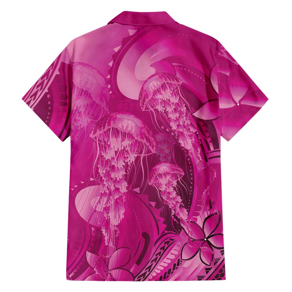 Pink Gradient Polynesia Jellyfish Family Matching Off Shoulder Short Dress and Hawaiian Shirt Plumeria Polynesian Tattoo Glowing Vibes
